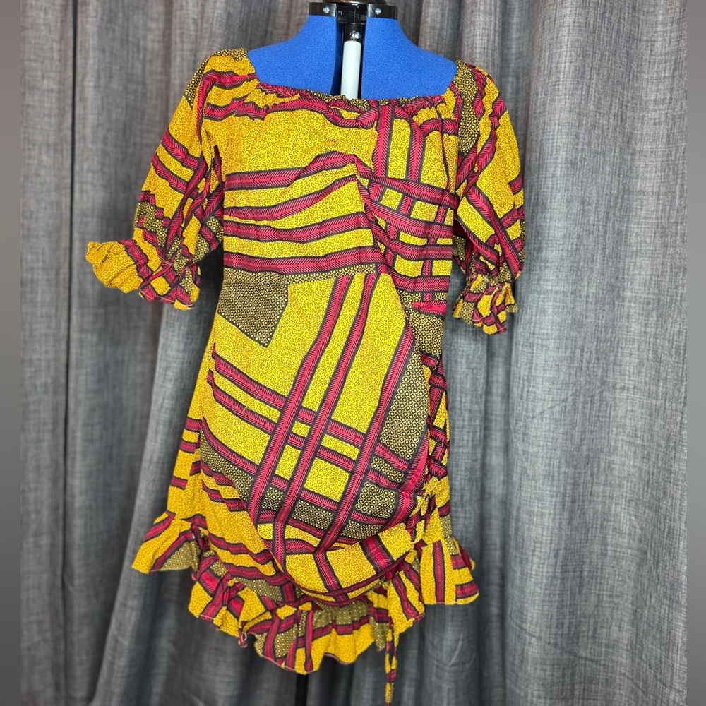 NWT ** AFRICAN PRINT OFF-SHOULDER PUFFY SLEEVE MINI DRESS— Size 3XL
